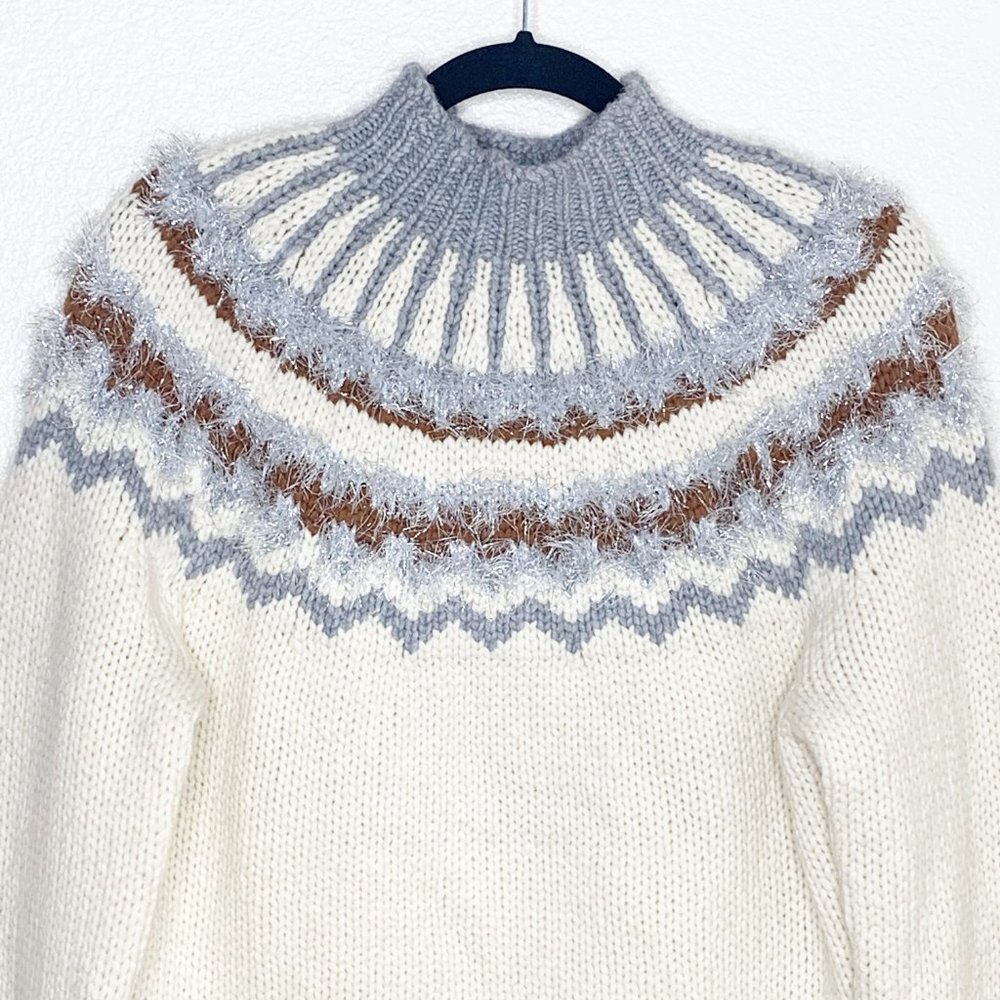 Lou & Grey Ivory & Gray Fair Isle Sweater NWT - Picture 4 of 6